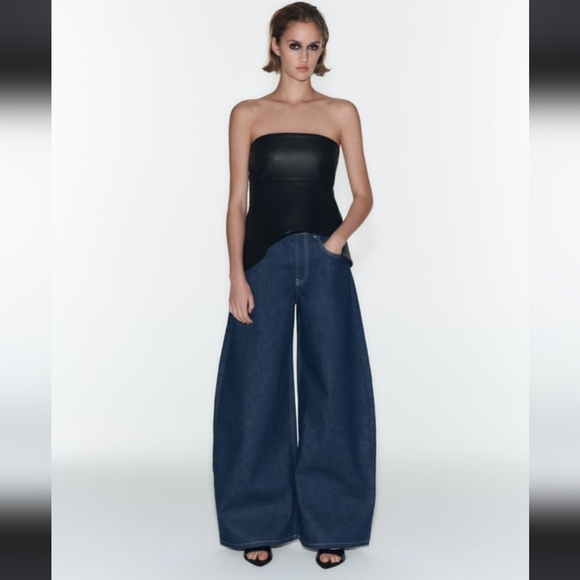 Zara Denim - Zara Dark Blue Wide Leg Jeans - High Waist Flare